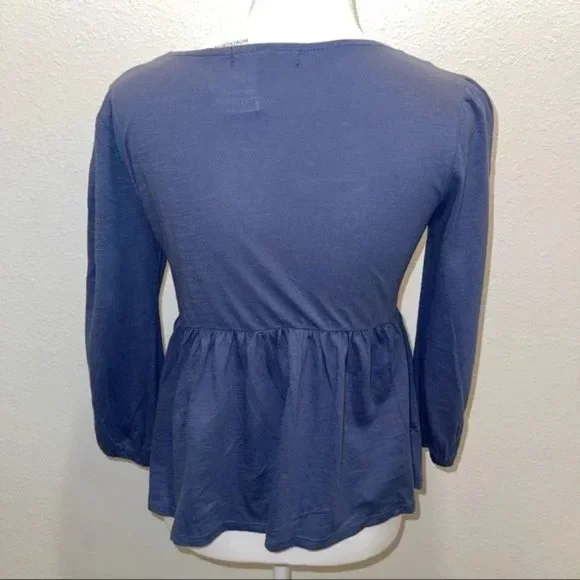 NWT Derek Heart Womens Crochet Babydoll Top Vintage Indigo Size Large $30 B83 - Picture 2 of 2